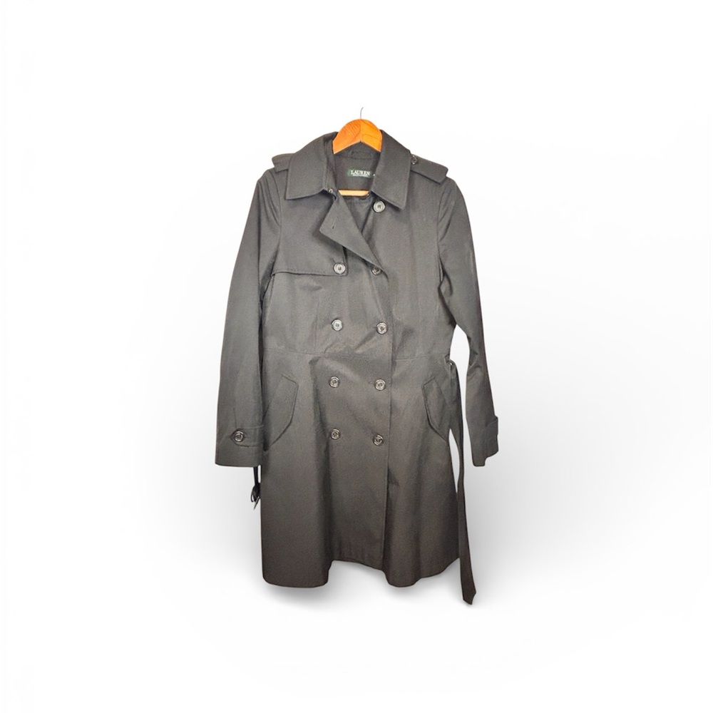 🖤 Lauren Ralph Lauren Black Trench Coat Belted Winter Coat Size M - Picture 5 of 13